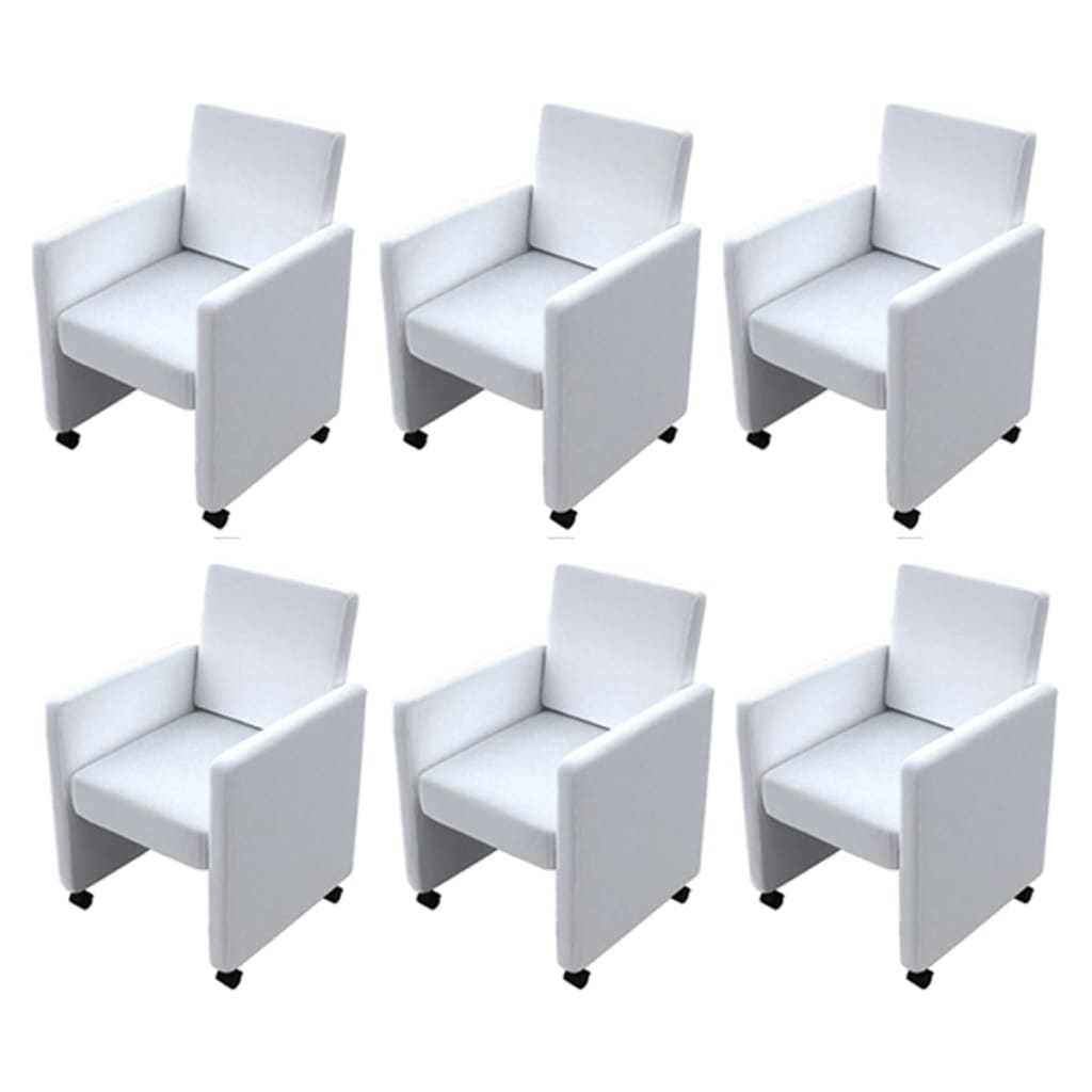 Καρέκλες Τραπεζαρίας 6 τεμ. Λευκές από Δερματίνη - PAKOBAZAAR