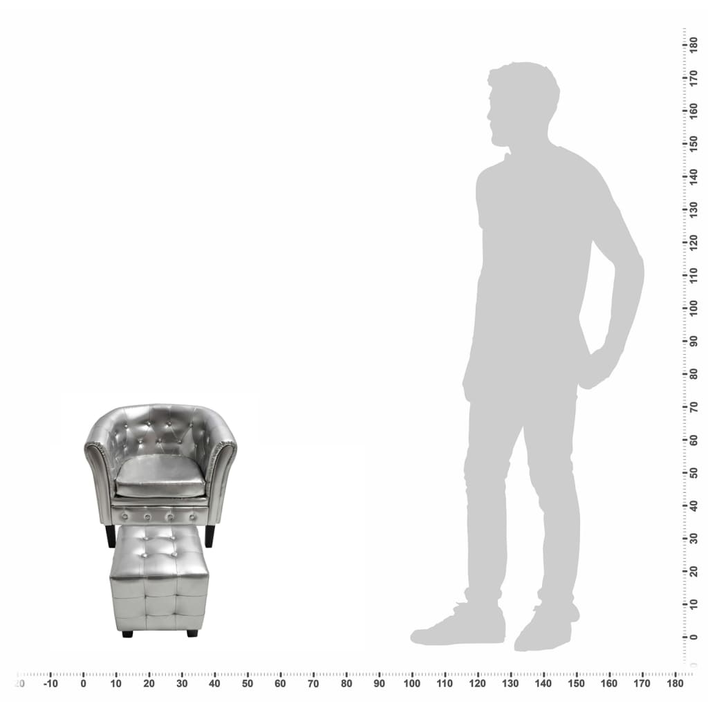 Πολυθρόνα Μπάρελ Ασημί από Συνθετικό Δέρμα με Υποπόδιο - Pakobazaar