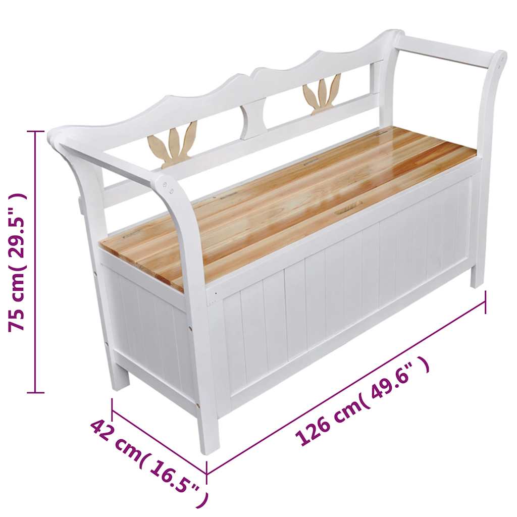 Παγκάκι με Αποθηκευτικό Χώρο Λευκό 126 x 42 x 75 εκ. Ξύλινο