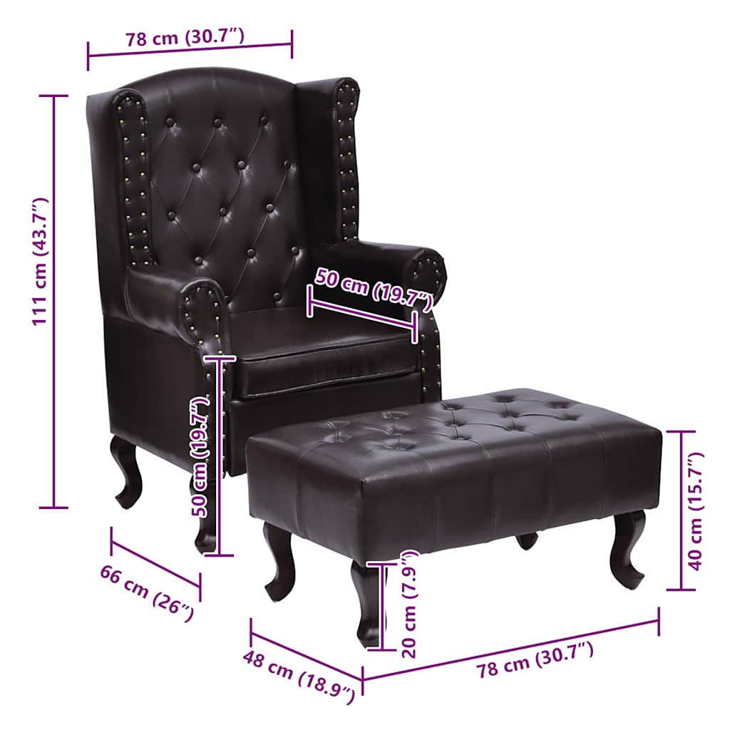 Πολυθρόνα Σκούρο Καφέ από Συνθετικό Δέρμα με Υποπόδιο - Pakobazaar