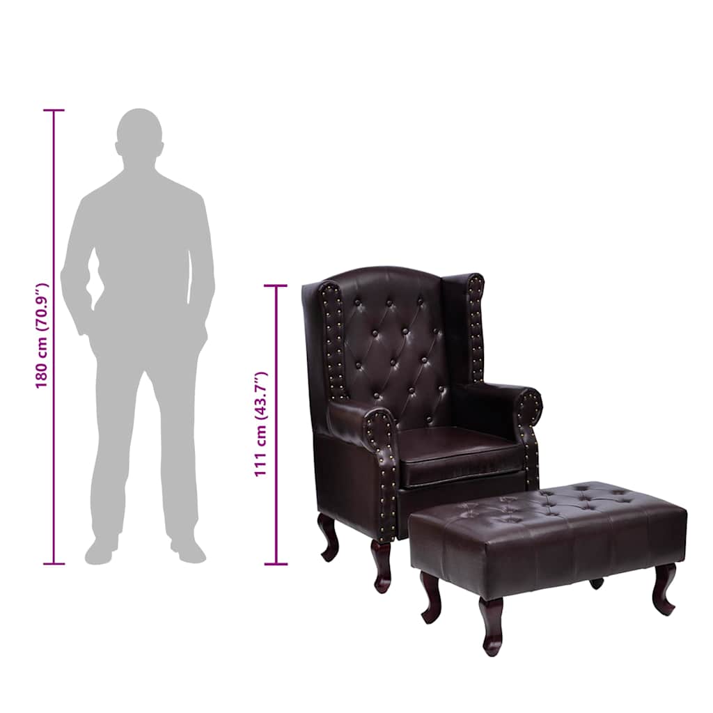 Πολυθρόνα Σκούρο Καφέ από Συνθετικό Δέρμα με Υποπόδιο - Pakobazaar