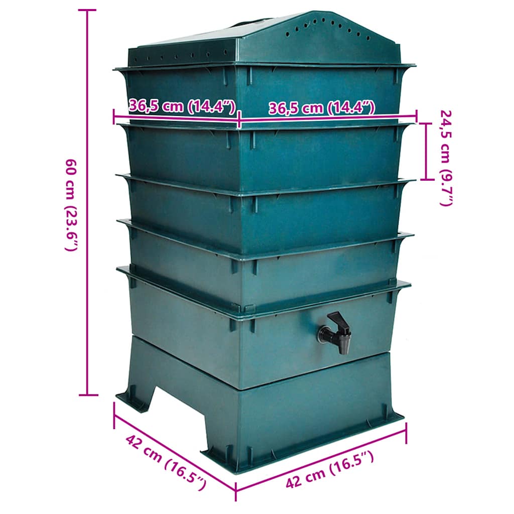 Κομποστοποιητής για Γεωσκώληκες με 4 Δίσκους 42 x 42 x 60 εκ. - Pakobazaar