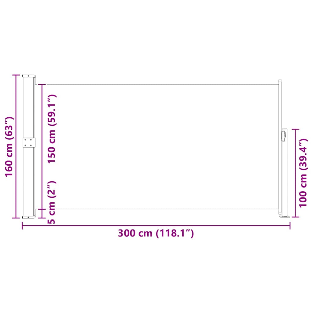 Σκίαστρο Βεράντας Πλαϊνό Συρόμενο Μαύρο 160 x 300 εκ. - Pakobazaar