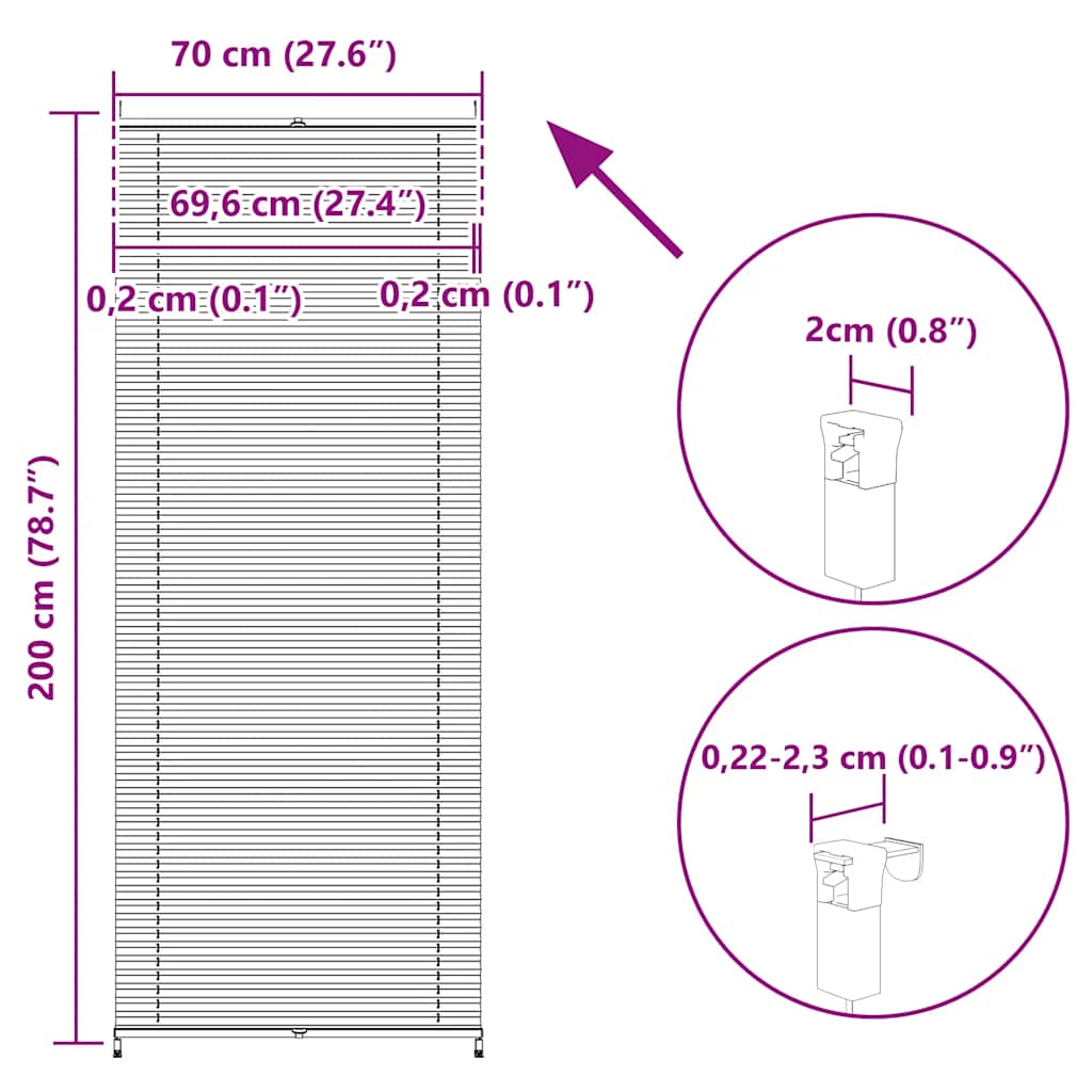 Πλισέ στόρι σκίασης 70x200cm Λευκό - Pakobazaar