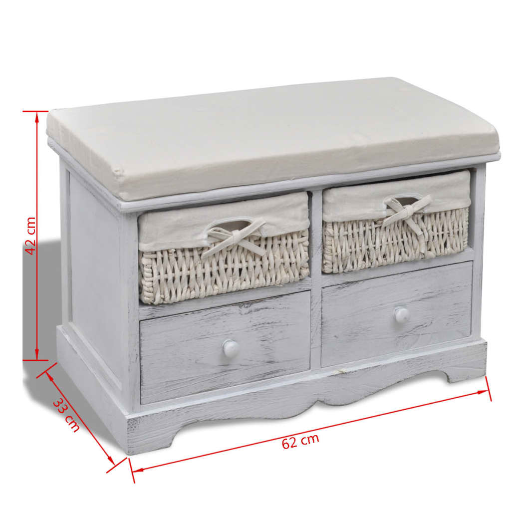 Πάγκος με Αποθηκευτικό Χώρο Λευκός 62x33x42 εκ. Ξύλο Παυλώνιας - PAKOBAZAAR