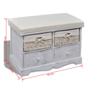 Πάγκος με Αποθηκευτικό Χώρο Λευκός 62x33x42 εκ. Ξύλο Παυλώνιας - PAKOBAZAAR