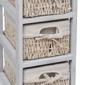 240796  Wooden Storage Rack 3 Weaving Baskets White - PAKOBAZAAR