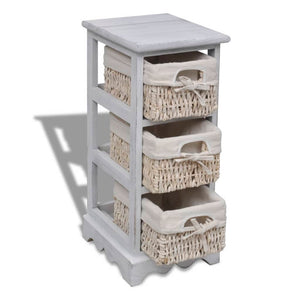240796  Wooden Storage Rack 3 Weaving Baskets White - PAKOBAZAAR