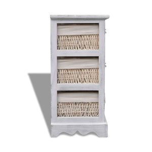 240796  Wooden Storage Rack 3 Weaving Baskets White - PAKOBAZAAR