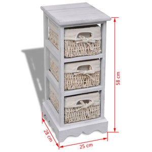 240796  Wooden Storage Rack 3 Weaving Baskets White - PAKOBAZAAR