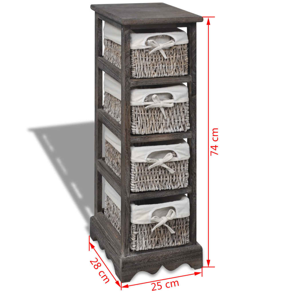 Συρταριέρα με 4 Πλεκτά Καλάθια Καφέ Ξύλινη - PAKOBAZAAR