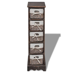 Συρταριέρα με 5 Πλεκτά Καλάθια Καφέ Ξύλινη - PAKOBAZAAR
