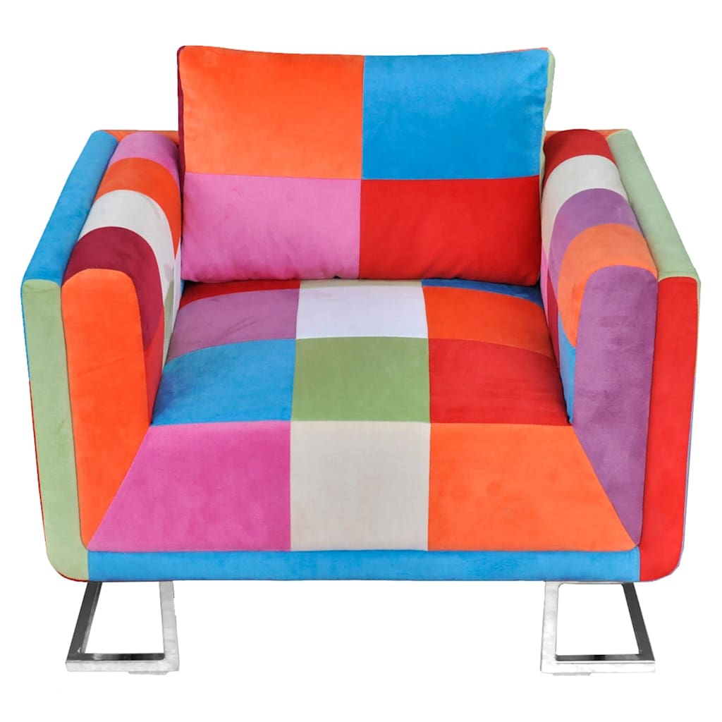 Πολυθρόνα Cube με Σχέδιο Patchwork και Πόδια Χρωμίου Υφασμάτινη - PAKOBAZAAR