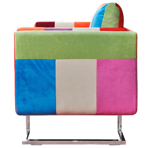 Πολυθρόνα Cube με Σχέδιο Patchwork και Πόδια Χρωμίου Υφασμάτινη - PAKOBAZAAR