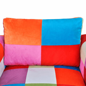 Πολυθρόνα Cube με Σχέδιο Patchwork και Πόδια Χρωμίου Υφασμάτινη - PAKOBAZAAR