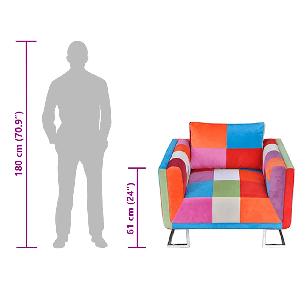 Πολυθρόνα Cube με Σχέδιο Patchwork και Πόδια Χρωμίου Υφασμάτινη - PAKOBAZAAR