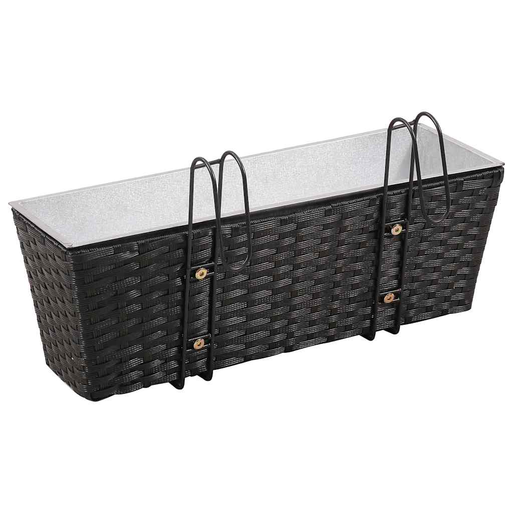 Σετ 2 τμχ Τραπεζοειδής Ζαρντινιέρα Rattan 50 cm Μαύρο