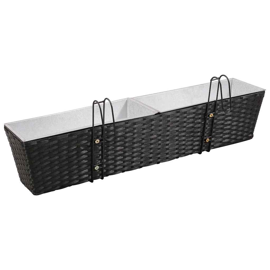 Σετ 2 τμχ Τραπεζοειδής Ζαρντινιέρα Rattan 80 cm Μαύρο