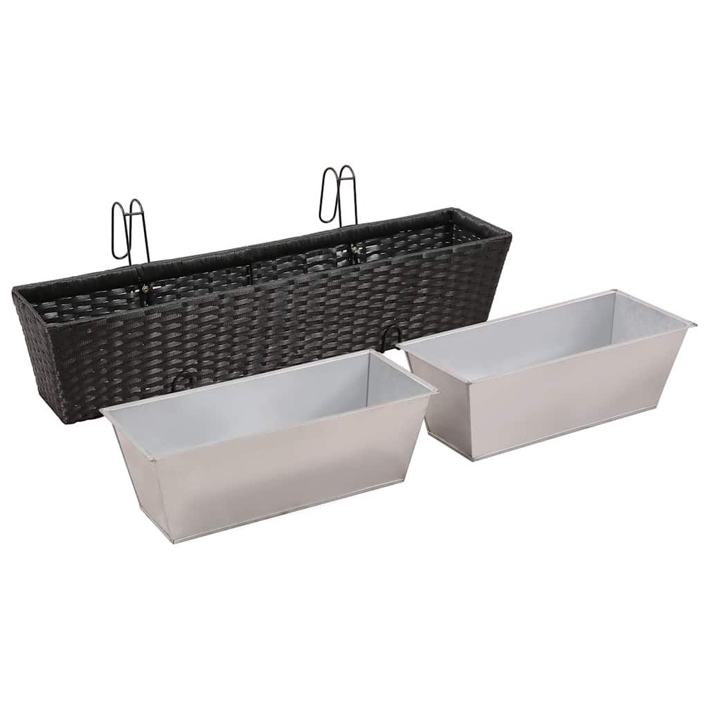 Σετ 2 τμχ Τραπεζοειδής Ζαρντινιέρα Rattan 80 cm Μαύρο