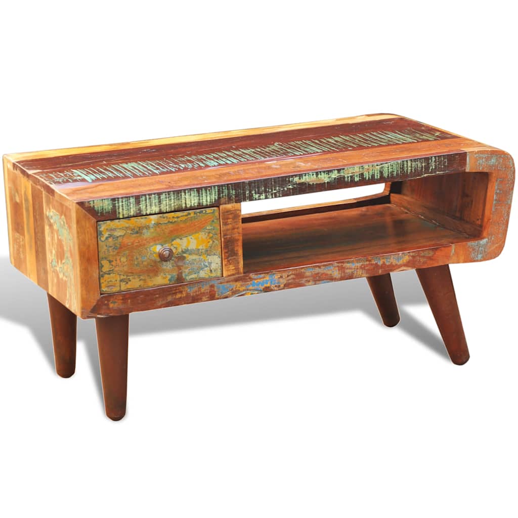 Τραπεζάκι Σαλονιού 1 Συρτάρι/Καμπυλωτή Άκρη Ανακυκλωμένο Ξύλο - PAKOBAZAAR