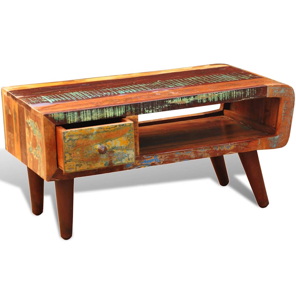 Τραπεζάκι Σαλονιού 1 Συρτάρι/Καμπυλωτή Άκρη Ανακυκλωμένο Ξύλο - PAKOBAZAAR