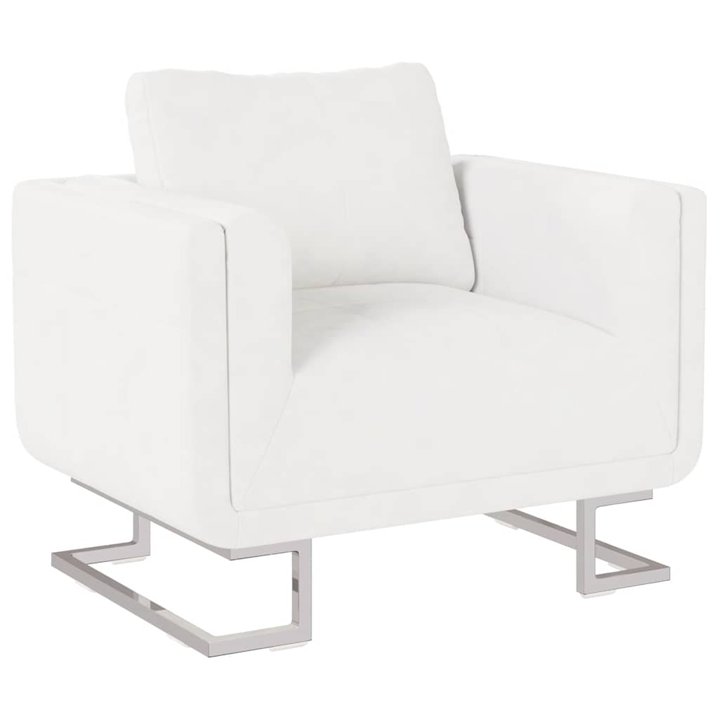 Πολυθρόνα Cube Λευκή από Συνθετικό Δέρμα με Πόδια Χρωμίου - PAKOBAZAAR