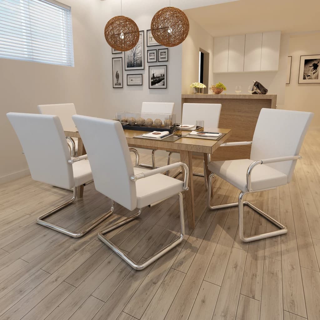 Καρέκλες Τραπεζαρίας «Πρόβολος» 6 τεμ. Λευκές Συνθετικό Δέρμα - PAKOBAZAAR