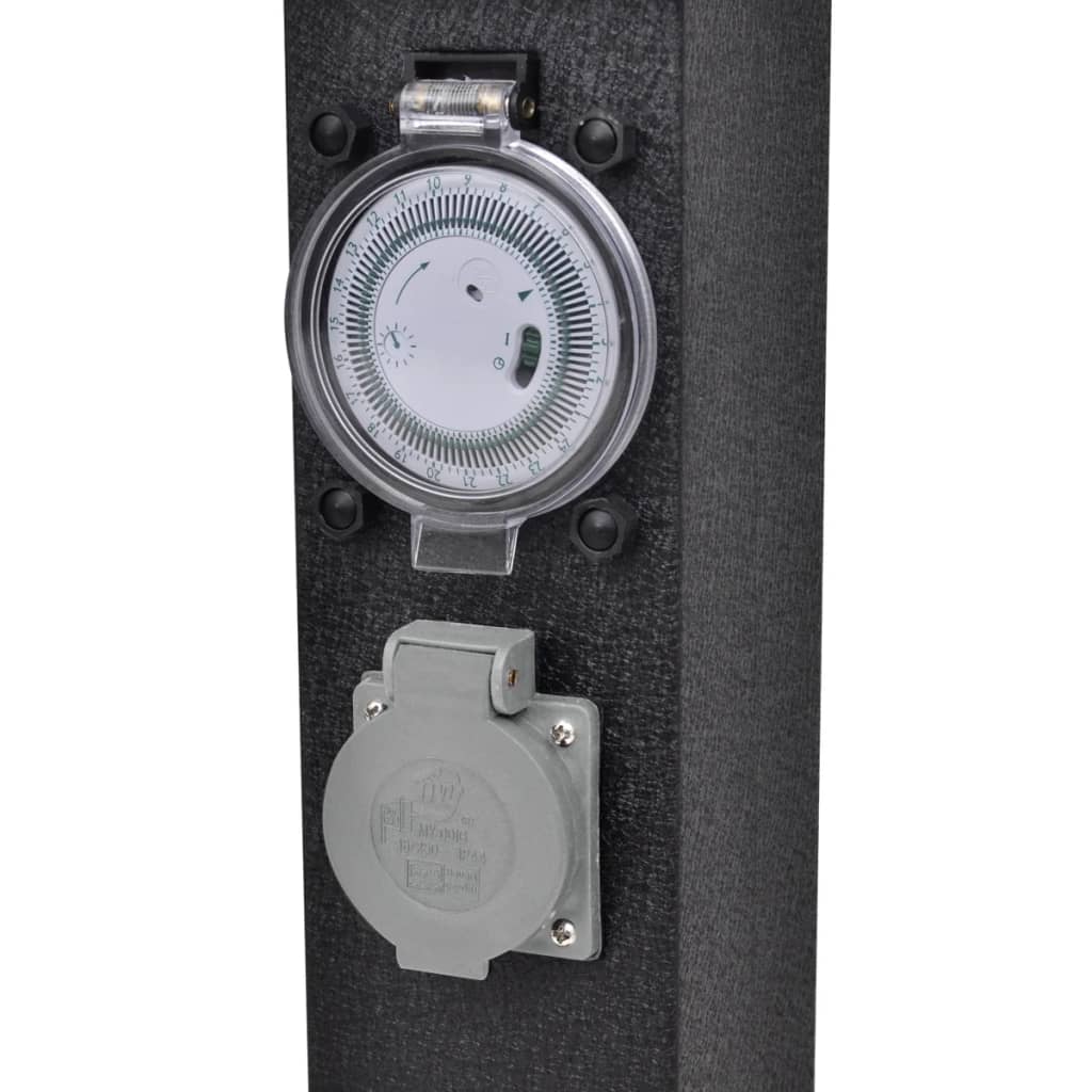 Στύλος Πρίζας Κήπου Μαύρος με Χρονοδιακόπτη - Pakobazaar