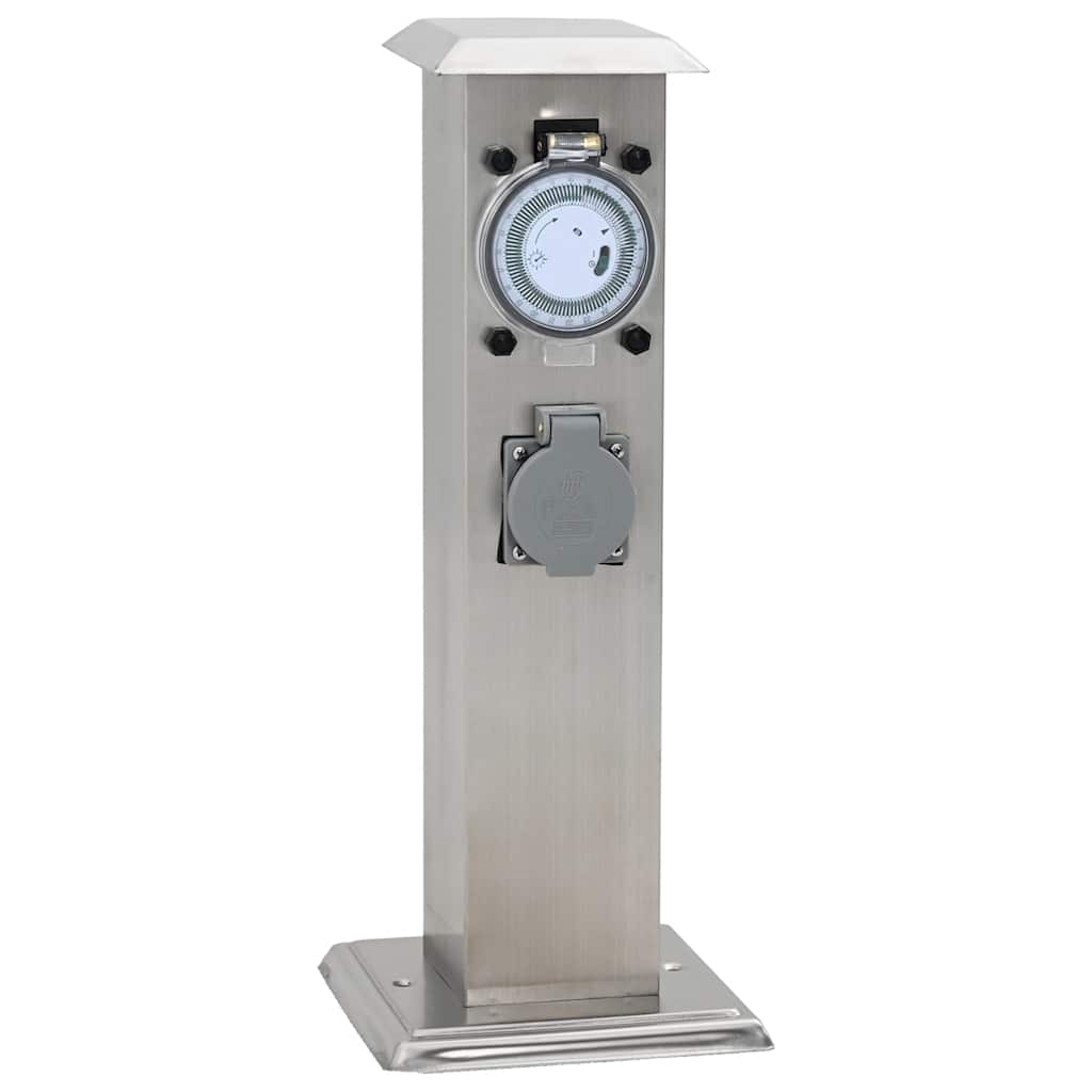 Στύλος Πρίζας Κήπου από Ανοξείδωτο Ατσάλι με Χρονοδιακόπτη - Pakobazaar