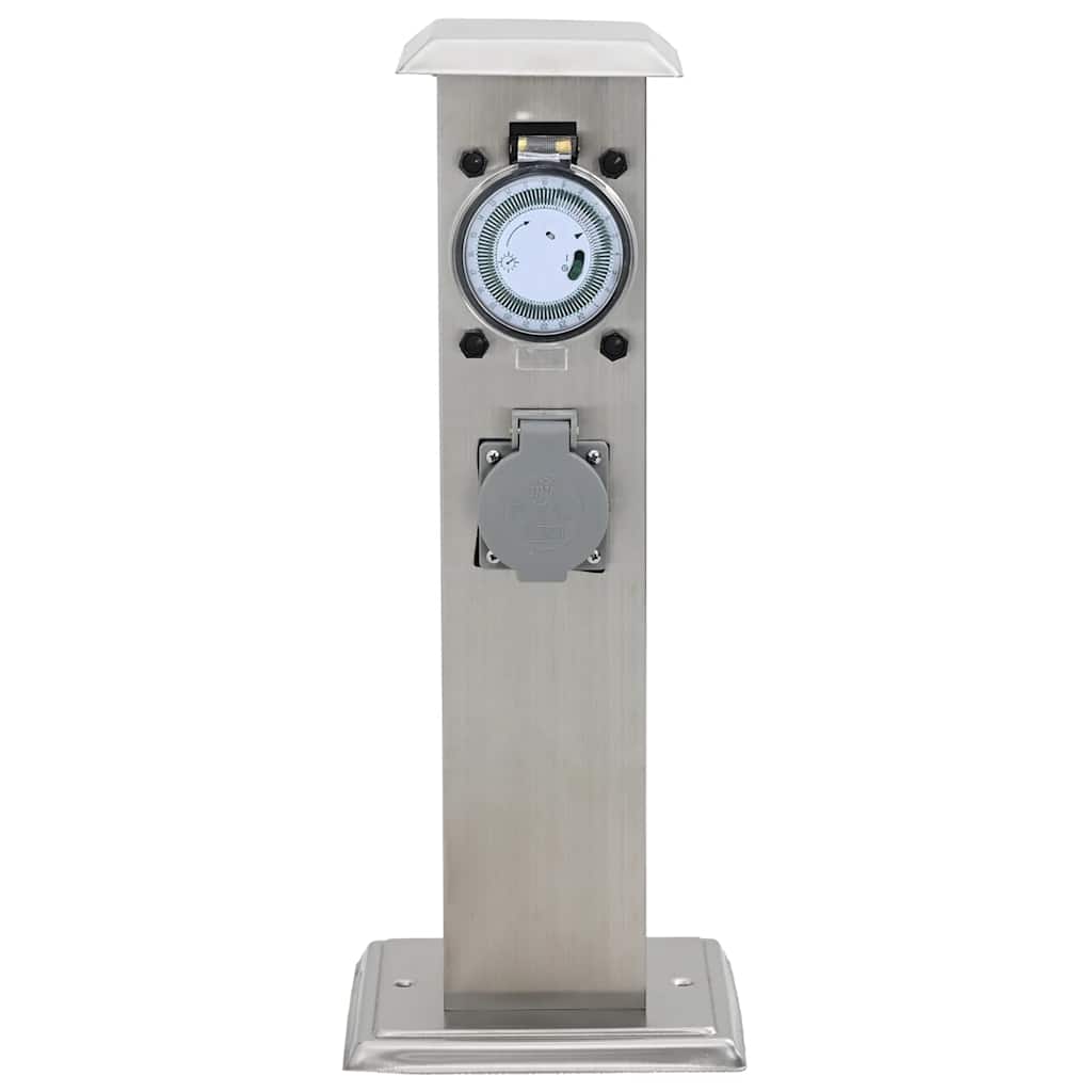 Στύλος Πρίζας Κήπου από Ανοξείδωτο Ατσάλι με Χρονοδιακόπτη - Pakobazaar