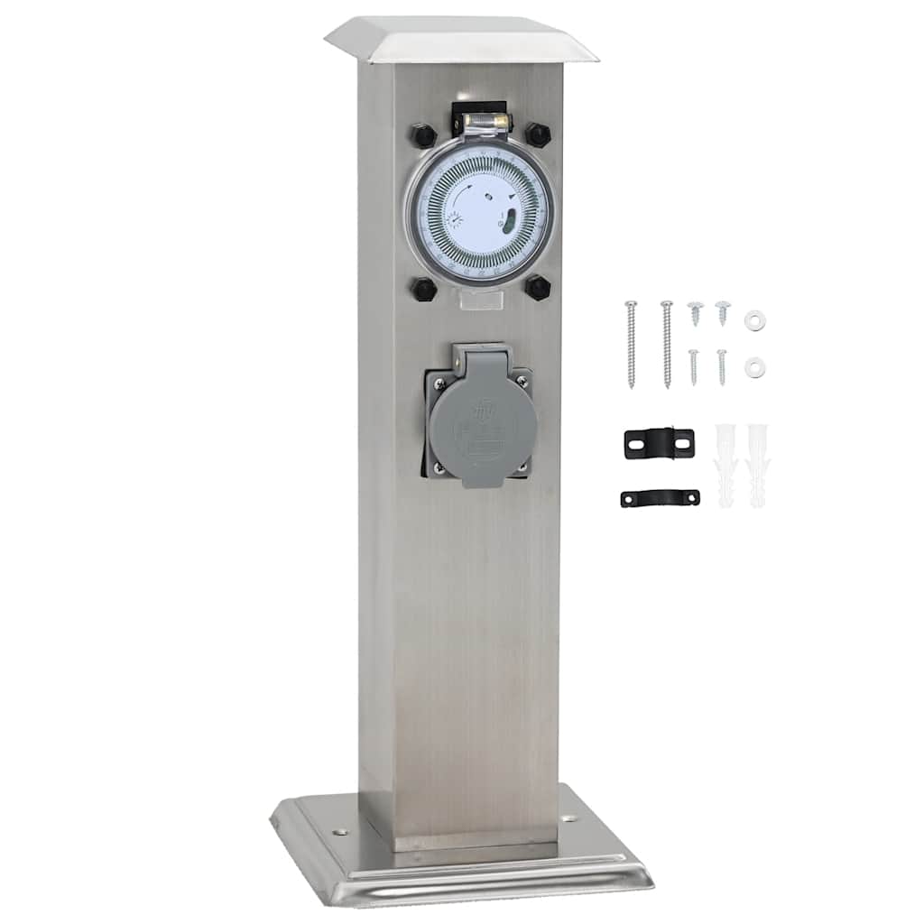 Στύλος Πρίζας Κήπου από Ανοξείδωτο Ατσάλι με Χρονοδιακόπτη - Pakobazaar