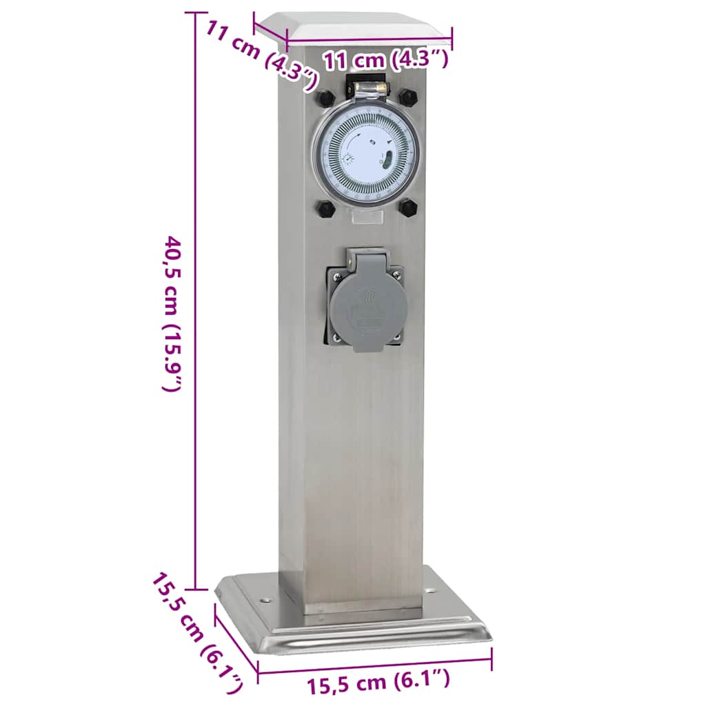 Στύλος Πρίζας Κήπου από Ανοξείδωτο Ατσάλι με Χρονοδιακόπτη - Pakobazaar