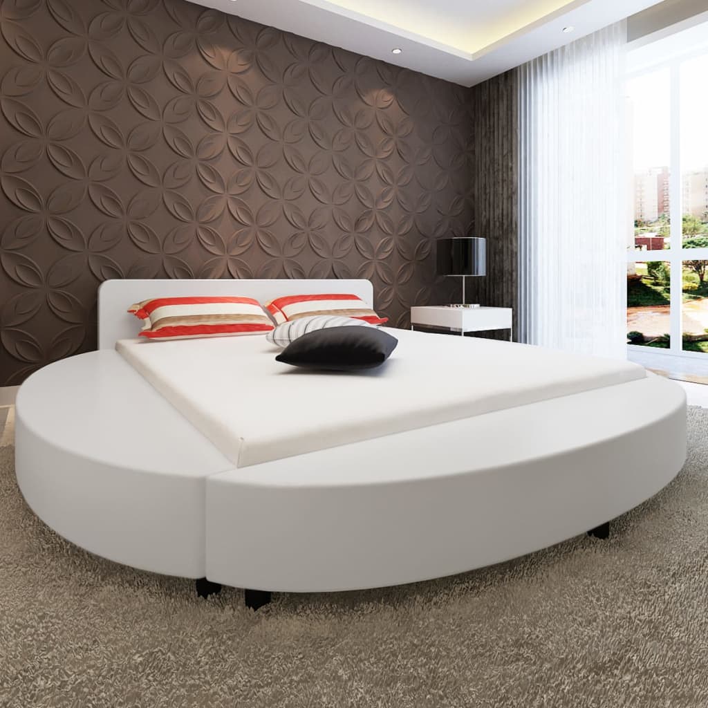 Κρεβάτι Λευκό 180 x 200 εκ. από Συνθετικό Δέρμα με Στρώμα