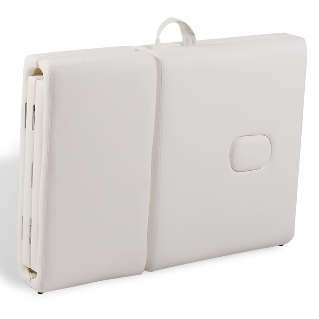 Κρεβάτι Μασάζ Πτυσσόμενο 4 Θέσεων με Ξύλινο Σκελετό Κρεμ Λευκό - Pakobazaar