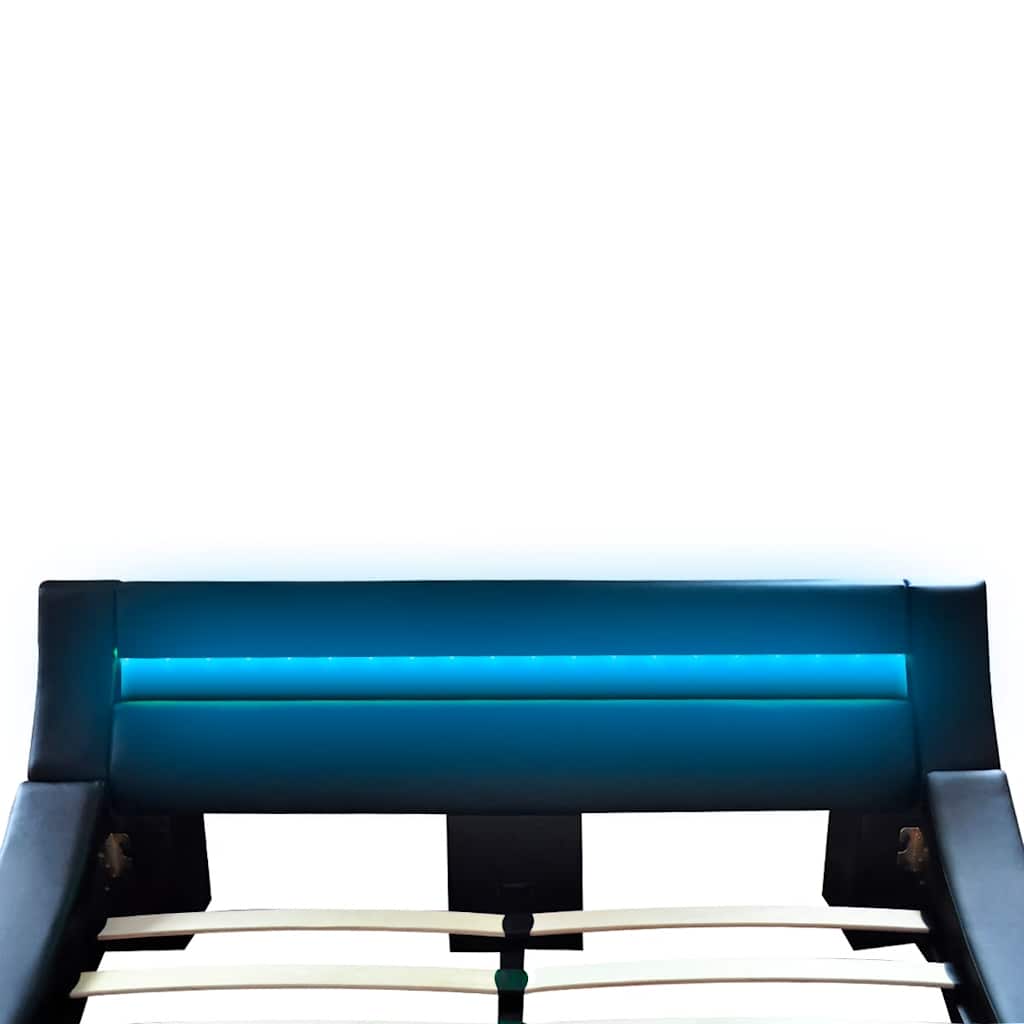 Κρεβάτι με LED Μαύρο 140x200 εκ. από Συνθετικό Δέρμα με Στρώμα