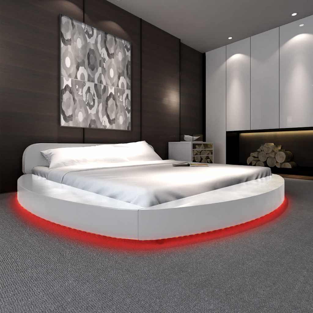 Κρεβάτι με LED Λευκό 180x200 εκ. από Συνθετικό Δέρμα με Στρώμα