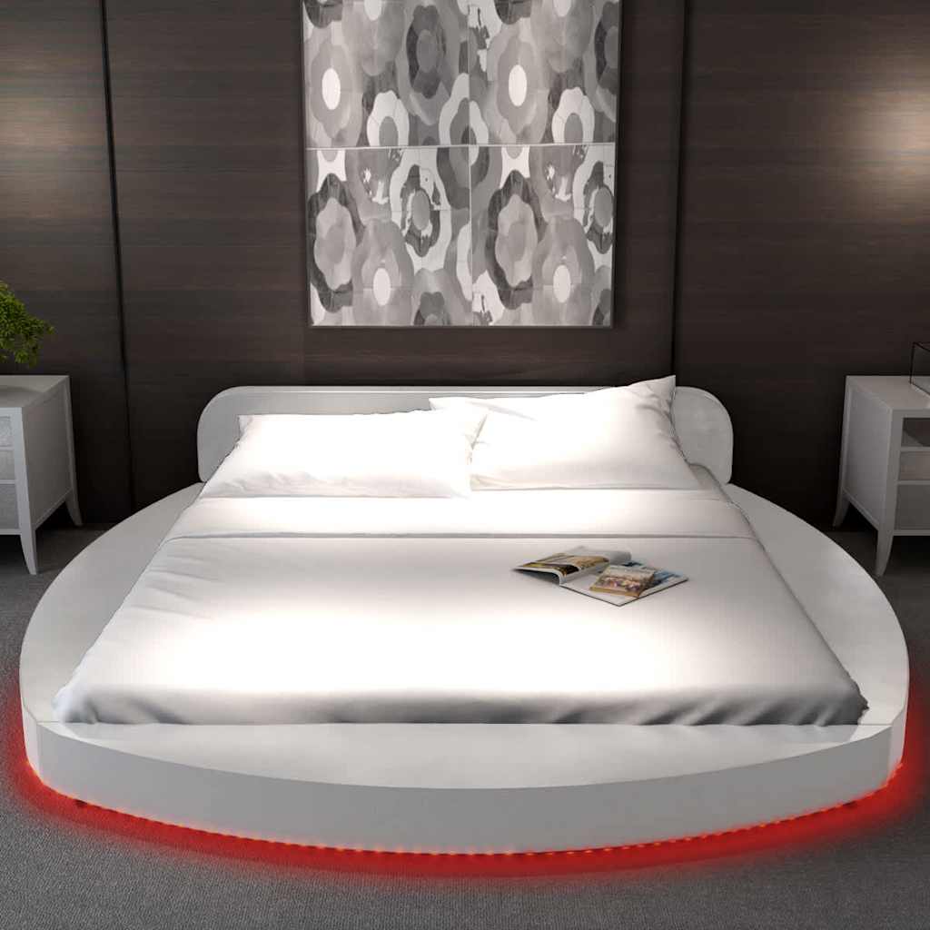 Κρεβάτι με LED Λευκό 180x200 εκ. από Συνθετικό Δέρμα με Στρώμα