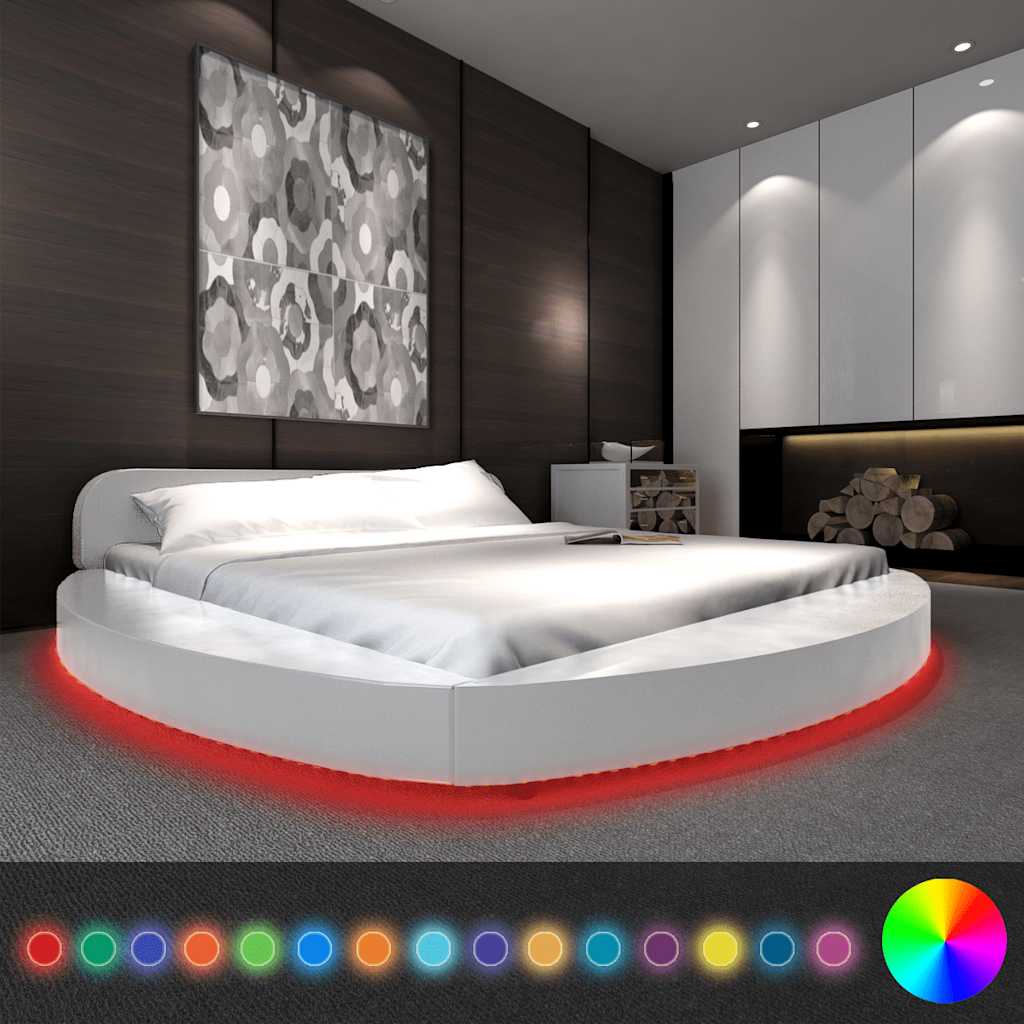 Κρεβάτι με LED Λευκό 180x200 εκ. από Συνθετικό Δέρμα με Στρώμα