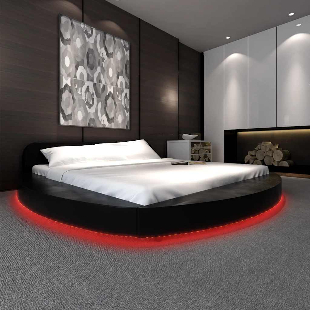 Κρεβάτι με LED Μαύρο 180x200 εκ. από Συνθετικό Δέρμα με Στρώμα - Pakobazaar