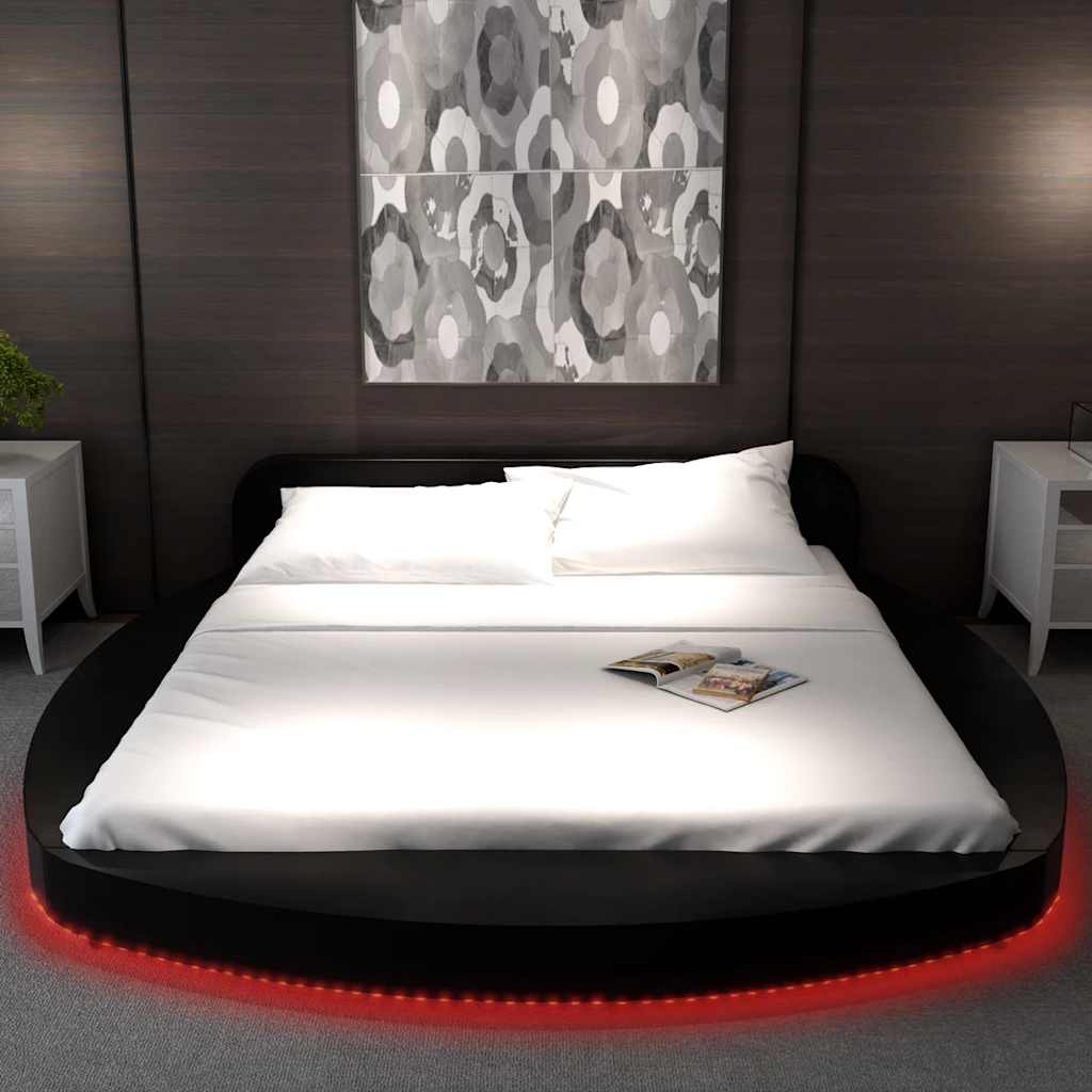 Κρεβάτι με LED Μαύρο 180x200 εκ. από Συνθετικό Δέρμα με Στρώμα - Pakobazaar