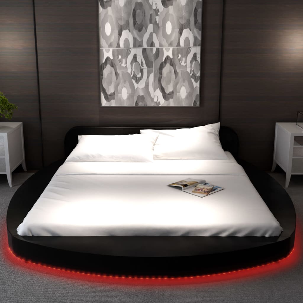 Κρεβάτι με LED Μαύρο 180x200 εκ. από Συνθετικό Δέρμα με Στρώμα