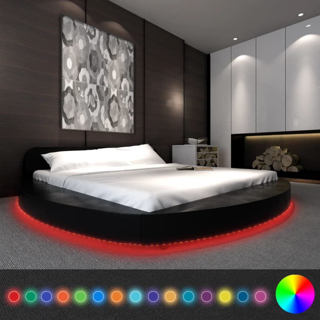 Κρεβάτι με LED Μαύρο 180x200 εκ. από Συνθετικό Δέρμα με Στρώμα