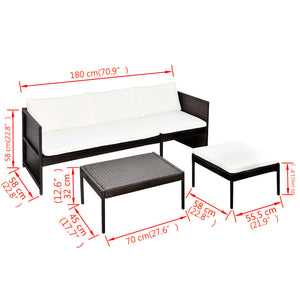 Σαλόνι Κήπου 3 Τεμαχίων Καφέ από Συνθετικό Ρατάν με Μαξιλάρια - Pakobazaar