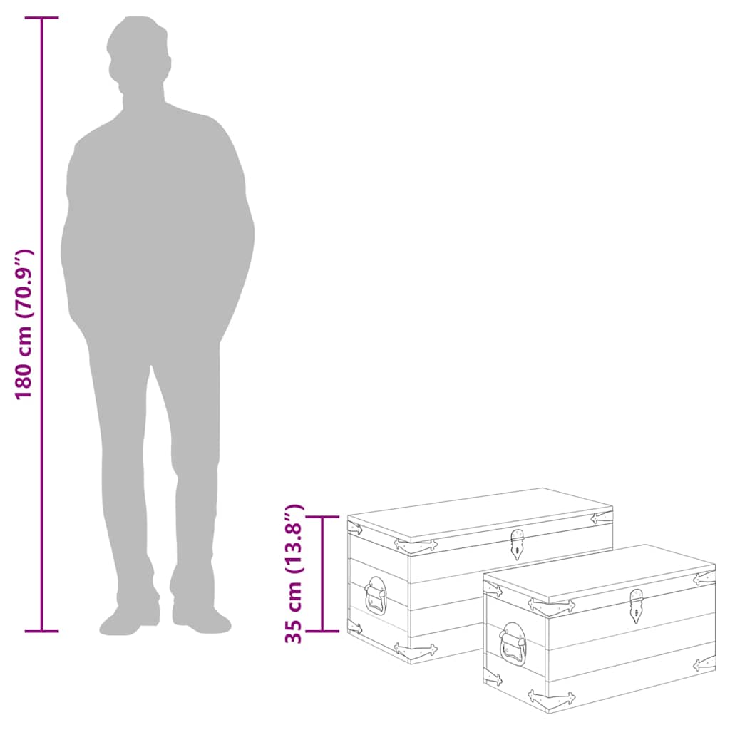 Μπαούλο Αποθήκευσης Σετ 2 τεμ. από Ακατέργαστο Ξύλο Μάνγκο - PAKOBAZAAR