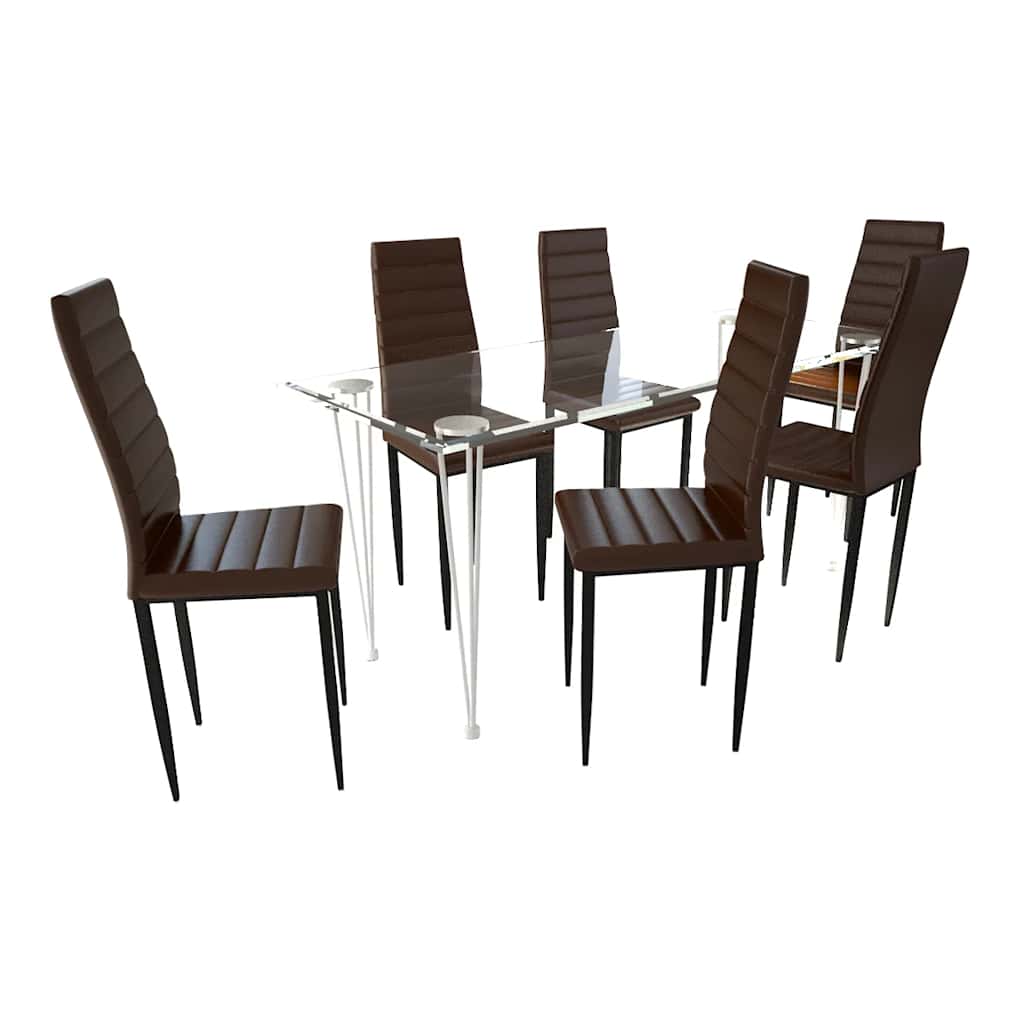 Σετ Τραπεζαρίας Καρέκλες σε Λεπτή Γραμμή 6 τεμ. Καφέ + Γυάλινο Τραπέζι - Pakobazaar