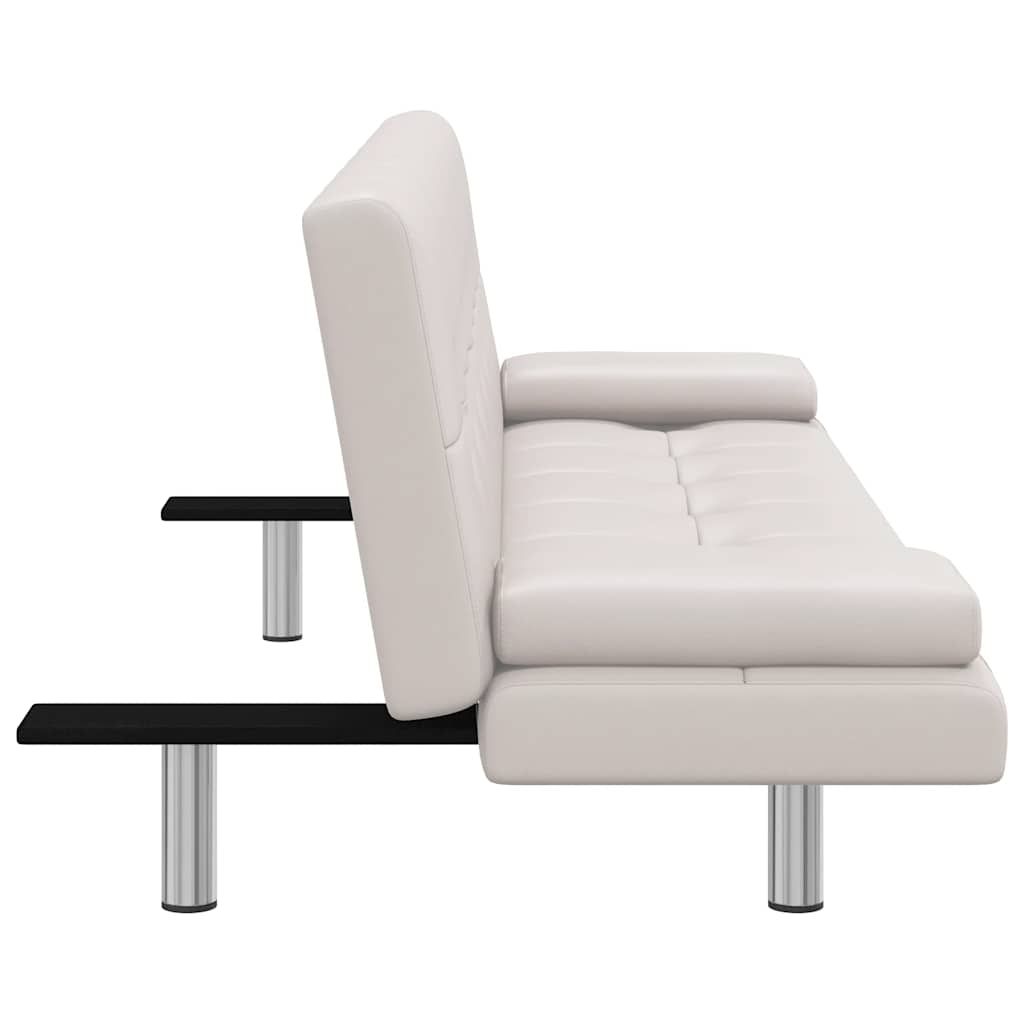 Καναπές-Κρεβάτι 2 Μαξιλάρια Ρυθμιζόμενος Κρεμ Συνθετικό Δέρμα - PAKOBAZAAR