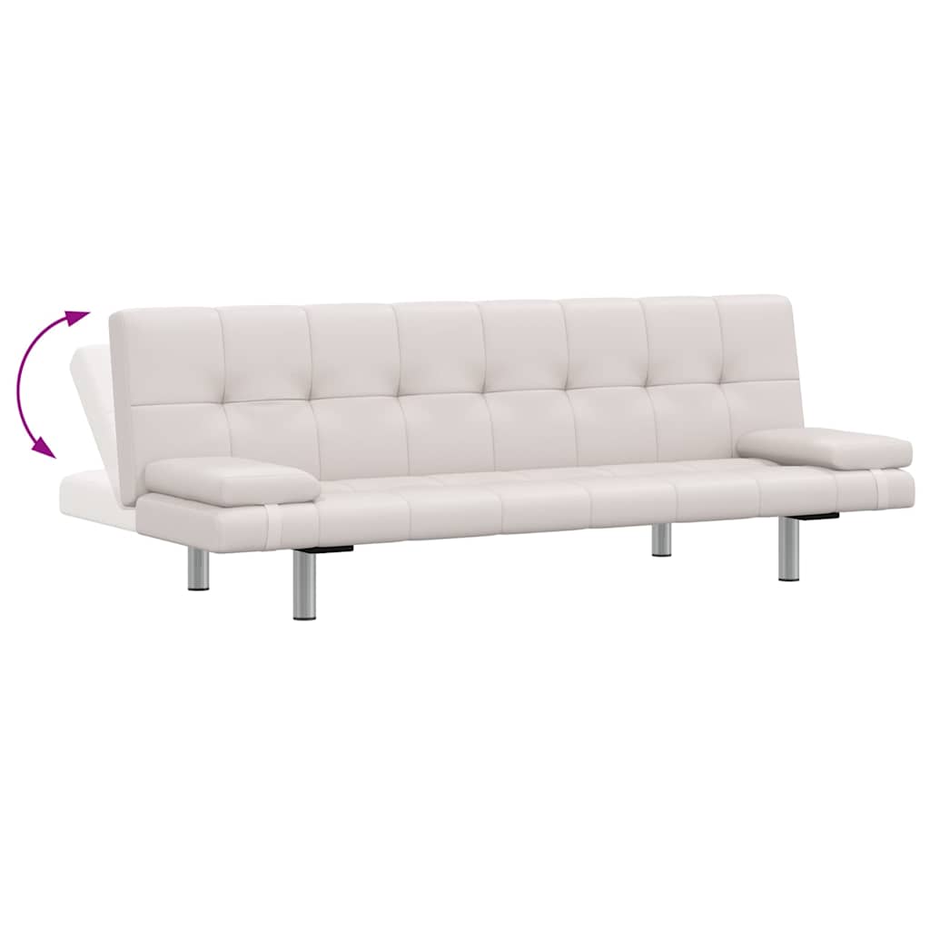 Καναπές-Κρεβάτι 2 Μαξιλάρια Ρυθμιζόμενος Κρεμ Συνθετικό Δέρμα - PAKOBAZAAR