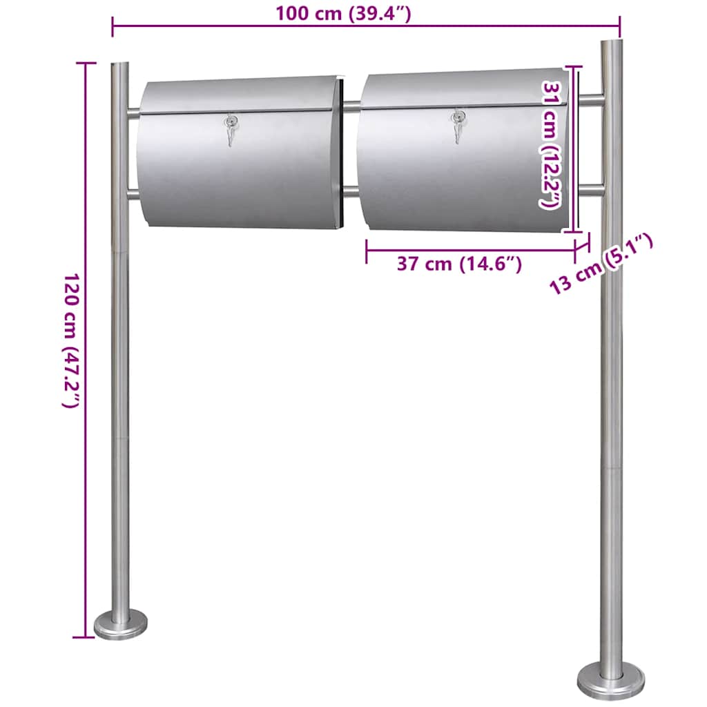 Γραμματοκιβώτιο Διπλό με Βάση από Ανοξείδωτο Ατσάλι - PAKOBAZAAR