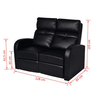 Ανακλινόμενη Πολυθρόνα 2 Θέσεων Μαύρη από Τεχνητό Δέρμα - Pakobazaar