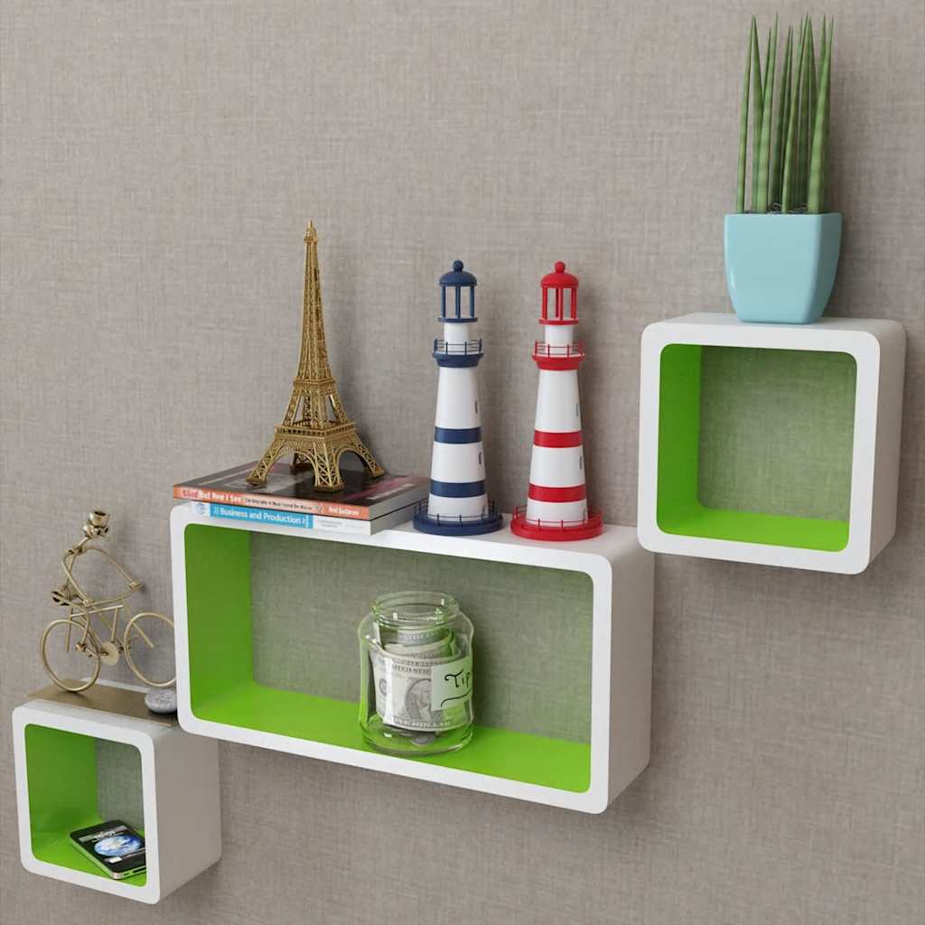 Ράφια Τοίχου Κύβοι για Βιβλία/DVD 3 τεμ. Λευκό-Πράσινο από MDF